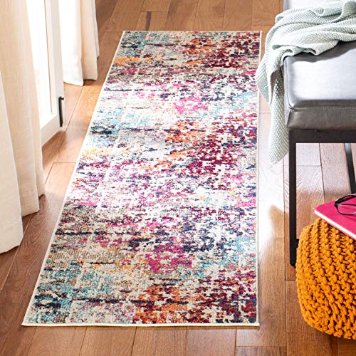 SAFAVIEH Zeitgenössische Teppich für Wohnzimmer, Esszimmer, Schlafzimmer - Madison Collection, Kurzer Flor, Rot und Hellblau, 61 X 244 cm von Safavieh