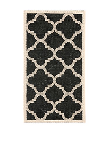 SAFAVIEH Spalier Teppich für Drinnen & Draussen - Courtyard Collection, Kurzer Flor, Schwarz und Beige, 79 X 152 cm von Safavieh