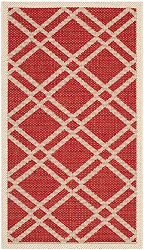 SAFAVIEH Spalier Teppich für Drinnen & Draussen - Courtyard Collection, Kurzer Flor, Rot und Knochen, 160 X 231 cm von Safavieh