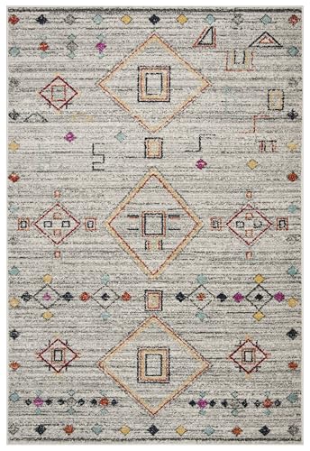 Safavieh ADR208 Marokkanisch Boho Tribal Teppich für Wohnzimmer, Esszimmer, Schlafzimmer-Adirondack Collection, Kurzer Flor, Hellgrau und Rot, 61 X 91 cm, Polypropylen (PP) von Safavieh
