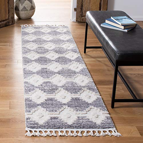 Safavieh MRK530E Marokkanisch Teppich für Wohnzimmer, Esszimmer, Schlafzimmer-Marrakech Collection, Kurzer Flor, Elfenbein und Multi, 66 X 244 cm, Wolle, Elfenbeinfarben/Mehrfarbig von Safavieh