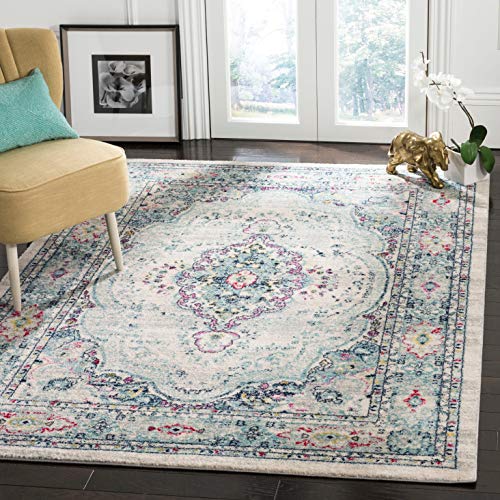 SAFAVIEH Moderner Schick Teppich für Wohnzimmer, Esszimmer, Schlafzimmer - Madison Collection, Kurzer Flor, Hellgrau und Fuchsia, 160 X 229 cm von Safavieh