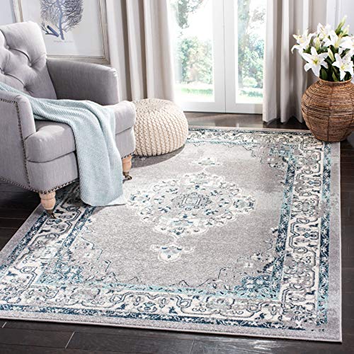 SAFAVIEH Moderner Schick Teppich für Wohnzimmer, Esszimmer, Schlafzimmer - Madison Collection, Kurzer Flor, Grau und Creme, 160 X 231 cm von Safavieh