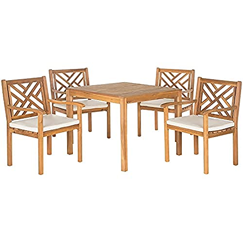 SAFAVIEH Hölzernes Esszimmergarnitur für draußen - 5er Set, Terrassentisch und Stühle, Natur und Beige von Safavieh