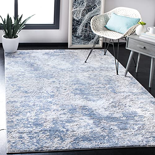 SAFAVIEH Modern abstrakt Teppich für Wohnzimmer, Esszimmer, Schlafzimmer - Amelia Collection, Kurzer Flor, Grau und Blau, 91 X 152 cm von Safavieh