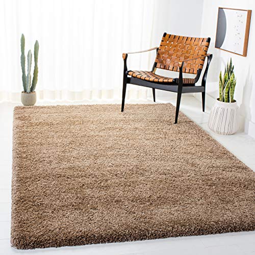 Safavieh SG180-1414 Zottelig Teppich für Wohnzimmer, Esszimmer, Schlafzimmer-Milan Shag Collection, Hoher Flor, Dunkles Beig, 155 X 244 cm, Polypropylen, Dunkelbeige, 5'1" x 8' von Safavieh