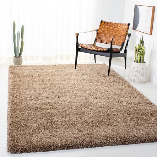 SAFAVIEH Zottelig Teppich für Wohnzimmer, Esszimmer, Schlafzimmer - Milan Shag Collection, Hoher Flor, Dunkles Beig, 155 X 244 cm von Safavieh