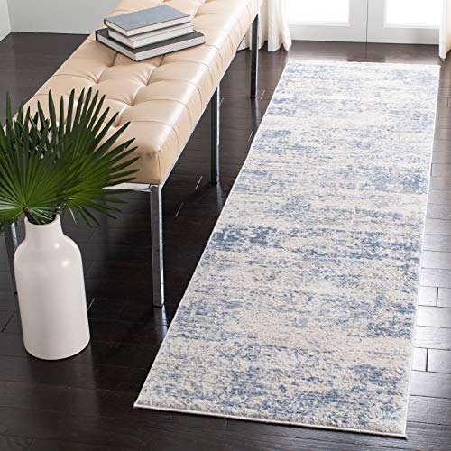 Safavieh Modern abstrakt Teppich für Wohnzimmer, Esszimmer, Schlafzimmer - Amelia Collection, Kurzer Flor, Elfenbein und Blau, 76 X 122 cm von Safavieh