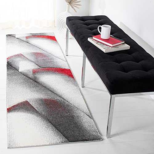 Safavieh HLW716Q Moderne Grafik Teppich für Wohnzimmer, Esszimmer, Schlafzimmer-Hollywood Collection, Kurzer Flor, Grau und Rot, 69 X 244 cm, Polypropylen (PP) von Safavieh