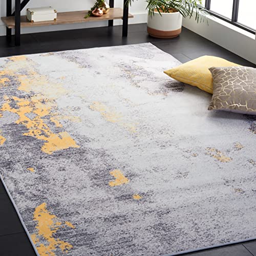 Safavieh Modern abstrakt Teppich für Wohnzimmer, Esszimmer, Schlafzimmer - Amelia Collection, Kurzer Flor, Elfenbein und Blau, 91 X 91 cm von Safavieh