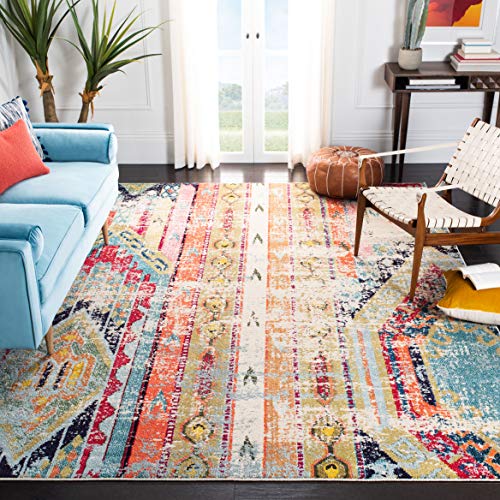 SAFAVIEH Moderner Schick Teppich für Wohnzimmer, Esszimmer, Schlafzimmer - Madison Collection, Kurzer Flor, Blau und Orange, 200 x 200 cm von Safavieh