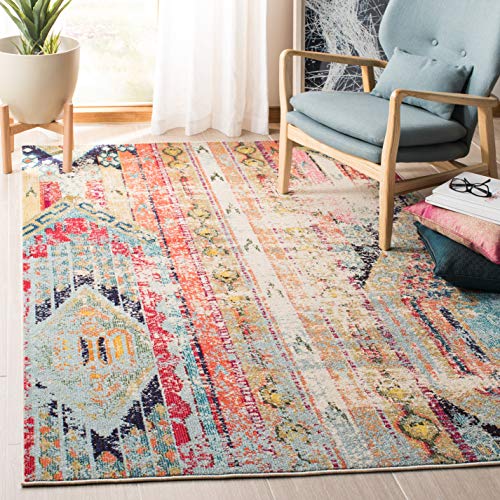 Safavieh MAD422 Moderner Schick Teppich für Wohnzimmer, Esszimmer, Schlafzimmer-Madison Collection, Kurzer Flor, Blau und Orange, 91 X 152 cm, Polypropylen (PP) von Safavieh