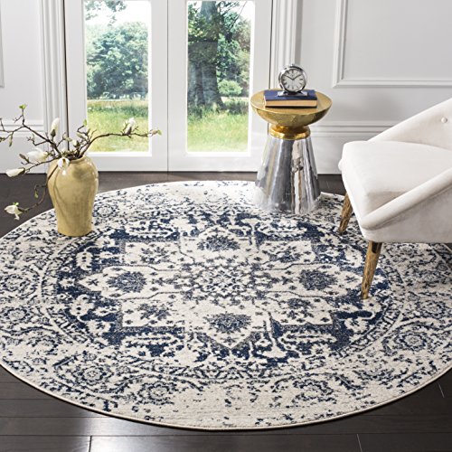 Safavieh Moderner Schick Teppich für Wohnzimmer, Esszimmer, Schlafzimmer - Madison Collection, Kurzer Flor, Creme und Marineblau, 120 x 120 cm von Safavieh