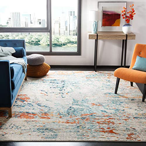 SAFAVIEH Moderner Schick Teppich für Wohnzimmer, Esszimmer, Schlafzimmer - Madison Collection, Kurzer Flor, Creme und Orange, 200 x 200 cm von Safavieh