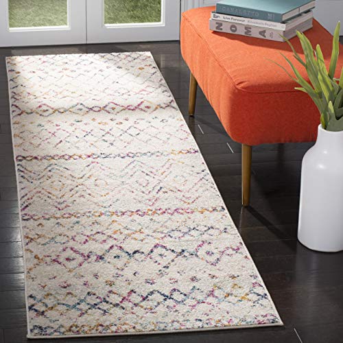 Safavieh Moderner Schick Teppich für Wohnzimmer, Esszimmer, Schlafzimmer - Madison Collection, Kurzer Flor, Elfenbein und Fuchsia, 80 x 180 cm von Safavieh