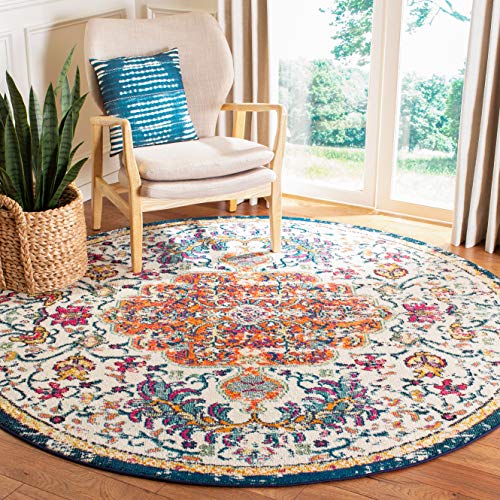 SAFAVIEH Boho Teppich für Wohnzimmer, Esszimmer, Schlafzimmer - Madison Collection, Kurzer Flor, Elfenbein und Orange, 122 X 122 cm von Safavieh