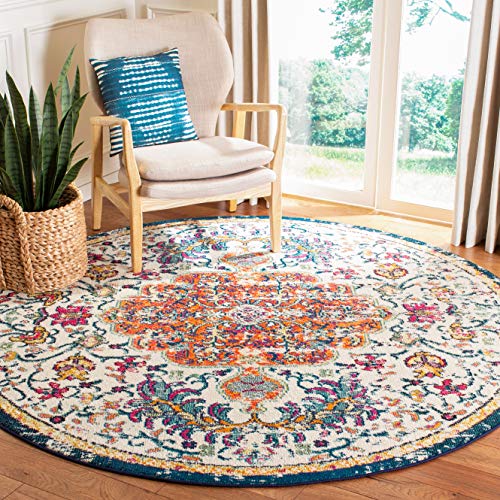 SAFAVIEH Moderner Schick Teppich für Wohnzimmer, Esszimmer, Schlafzimmer - Madison Collection, Kurzer Flor, Elfenbein und Orange, 122 X 122 cm von Safavieh