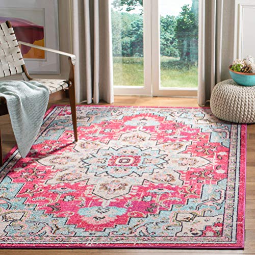 SAFAVIEH Moderner Schick Teppich für Wohnzimmer, Esszimmer, Schlafzimmer - Madison Collection, Kurzer Flor, Fuchsia und Blau, 183 X 274 cm von Safavieh