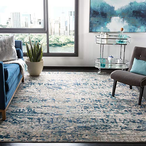 Safavieh Moderner Schick Teppich für Wohnzimmer, Esszimmer, Schlafzimmer - Madison Collection, Kurzer Flor, Grau und Blau, 200 x 200 cm von Safavieh