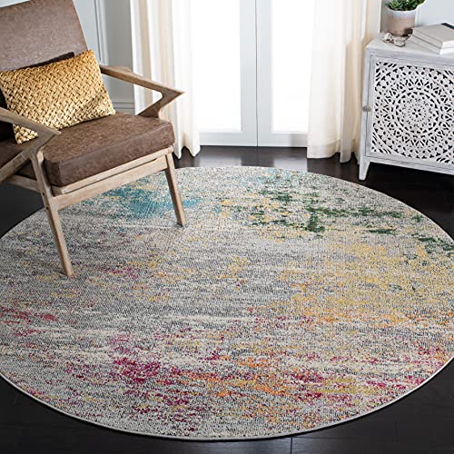 SAFAVIEH Moderner Schick Teppich für Wohnzimmer, Esszimmer, Schlafzimmer - Madison Collection, Kurzer Flor, Grau und Gold, 122 X 122 cm von Safavieh