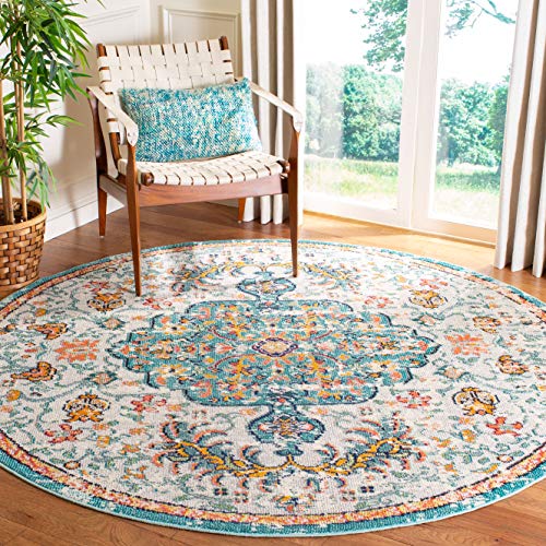 SAFAVIEH Moderner Schick Teppich für Wohnzimmer, Esszimmer, Schlafzimmer - Madison Collection, Kurzer Flor, Grau und Hellblau, 122 X 122 cm von Safavieh