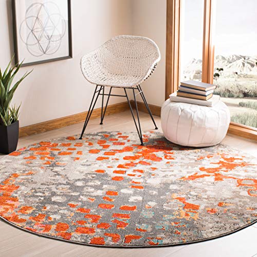 Safavieh Moderner Schick Teppich für Wohnzimmer, Esszimmer, Schlafzimmer-Madison Collection, Kurzer Flor, Grau und Orange, 122 X 122 cm, Polypropylen (PP) von Safavieh