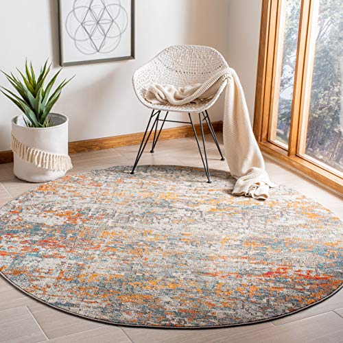 SAFAVIEH Moderner Schick Teppich für Wohnzimmer, Esszimmer, Schlafzimmer - Madison Collection, Kurzer Flor, Grau und Orange, 122 X 122 cm von Safavieh