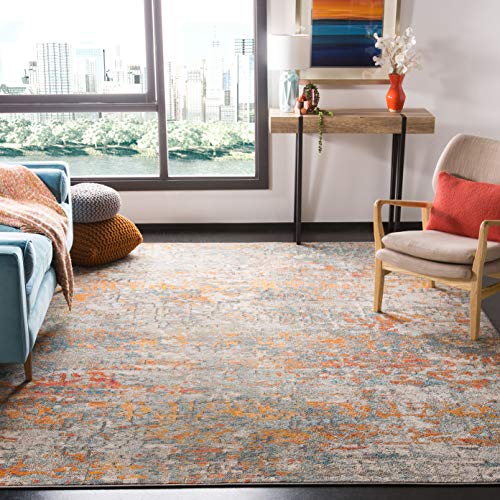 SAFAVIEH Moderner Schick Teppich für Wohnzimmer, Esszimmer, Schlafzimmer - Madison Collection, Kurzer Flor, Grau und Orange, 183 X 274 cm von Safavieh