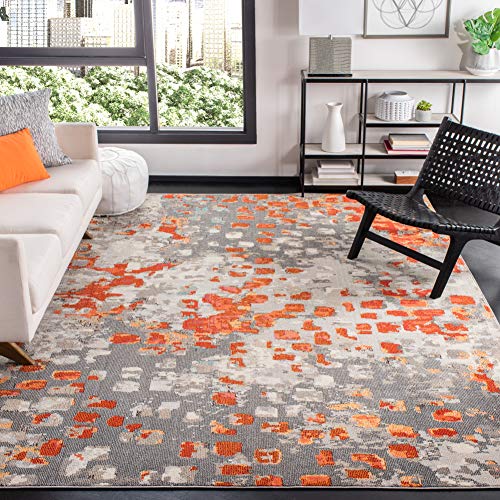 Safavieh MAD425H Moderner Schick Teppich für Wohnzimmer, Esszimmer, Schlafzimmer-Madison Collection, Kurzer Flor, Grau und Orange, 91 X 152 cm, Polypropylen (PP) von Safavieh