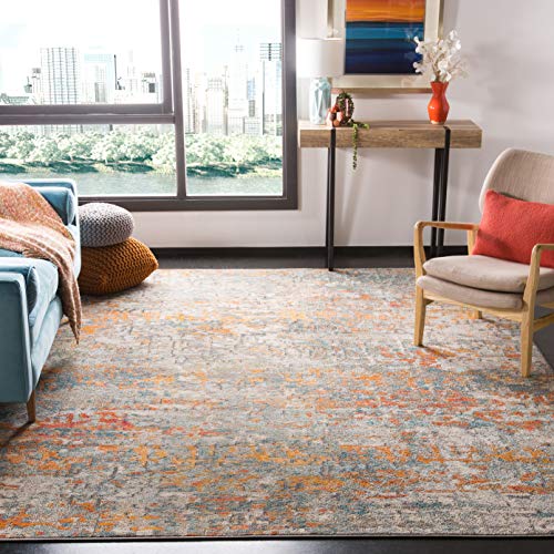 SAFAVIEH Moderner Schick Teppich für Wohnzimmer, Esszimmer, Schlafzimmer - Madison Collection, Kurzer Flor, Grau und Orange, 91 X 152 cm von Safavieh