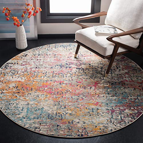 SAFAVIEH Moderner Schick Teppich für Wohnzimmer, Esszimmer, Schlafzimmer - Madison Collection, Kurzer Flor, Grau und Rosa, 122 X 122 cm von Safavieh