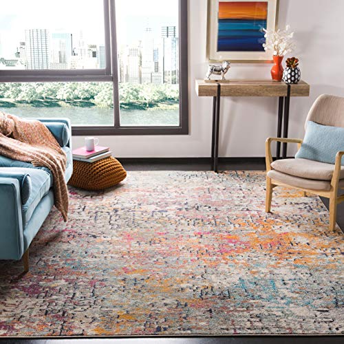 Safavieh Moderner Schick Teppich für Wohnzimmer, Esszimmer, Schlafzimmer - Madison Collection, Kurzer Flor, Grau und Rosa, 200 x 200 cm von Safavieh