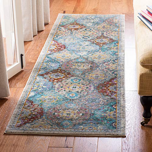 SAFAVIEH Exotisch Elegant Teppich für Wohnzimmer, Esszimmer, Schlafzimmer - Luxor Collection, Kurzer Flor, Elfenbein und Türkis, 91 X 152 cm von Safavieh