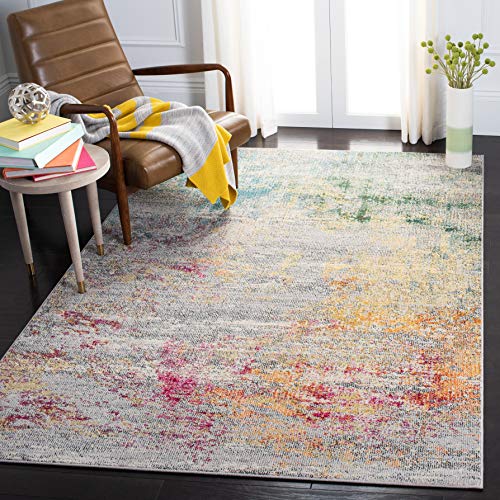 SAFAVIEH Moderner Schick Teppich für Wohnzimmer, Esszimmer, Schlafzimmer - Madison Collection, Kurzer Flor, Grau und Gold, 122 X 183 cm von Safavieh