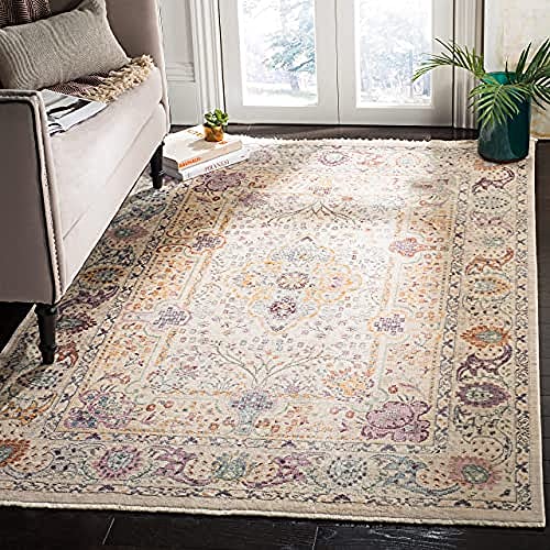 SAFAVIEH Traditionell Teppich für Wohnzimmer, Esszimmer, Schlafzimmer - Illusion Collection, Kurzer Flor, Creme und Lila, 152 X 244 cm von Safavieh