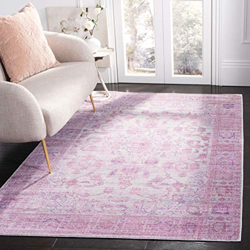 SAFAVIEH Kunsthandwerklich inspiriert Wohnzimmer, Esszimmer, Schlafzimmer - Valencia Collection, Kurzer Flor, Pink und Multi, 122 X 183 cm von Safavieh