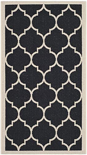 SAFAVIEH Spalier Teppich für Drinnen & Draussen - Courtyard Collection, Kurzer Flor, Schwarz und Beige, 122 X 170 cm von Safavieh