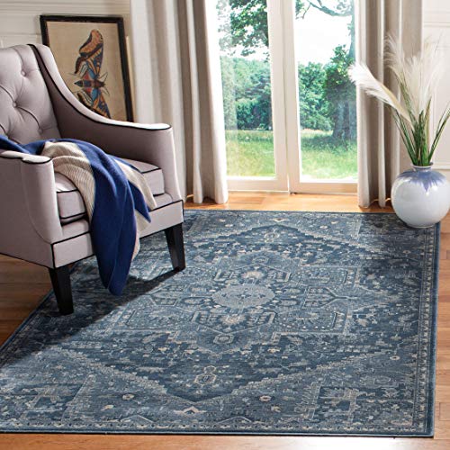 Safavieh Multipurpose Indoor Area Rug Traditionell Teppich für Wohnzimmer, Esszimmer, Schlafzimmer-Vintage Collection, Kurzer Flor, Silber und Elfenbein, 201 X 279 cm, Rayon, Blau von Safavieh