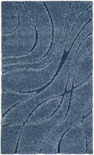 SAFAVIEH Zottelig Teppich für Wohnzimmer, Esszimmer, Schlafzimmer - Florida Shag Collection, Hoher Flor, Hellblau und Blau, 122 X 183 cm von Safavieh