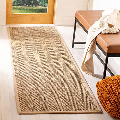 Safavieh Naturfaser Teppich für Wohnzimmer, Esszimmer, Schlafzimmer - Natural Fiber Collection, Kurzer Flor, Natur und Beige, 76 X 183 cm von Safavieh