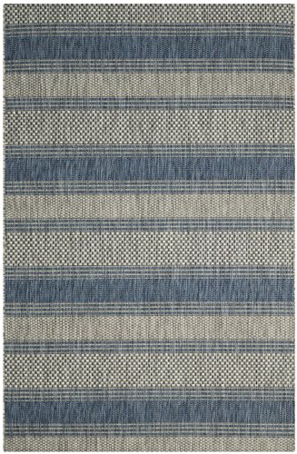 SAFAVIEH Zeitgenössische Teppich für Drinnen & Draussen - Courtyard Collection, Kurzer Flor, Grau und Marine, 160 X 231 cm von Safavieh