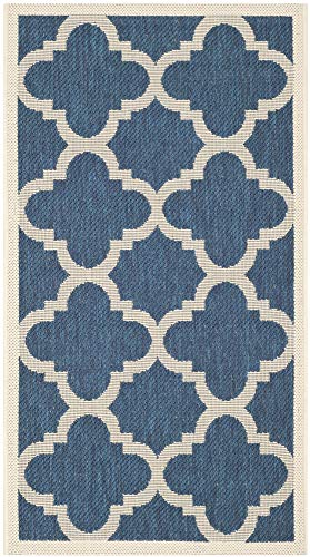 SAFAVIEH Spalier Teppich für Drinnen & Draussen - Courtyard Collection, Kurzer Flor, Marine und Beige, 122 X 170 cm von Safavieh