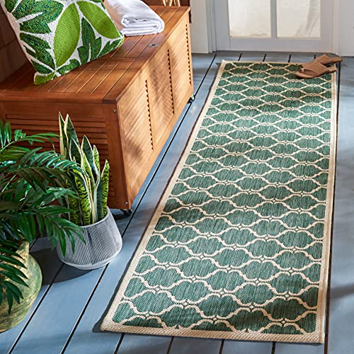 SAFAVIEH Spalier Teppich für Drinnen & Draussen - Courtyard Collection, Kurzer Flor, Dunkelgrün und Beige, 69 X 244 cm von Safavieh