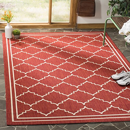 SAFAVIEH Spalier Teppich für Drinnen & Draussen - Courtyard Collection, Kurzer Flor, Rot und Beige, 79 X 152 cm von Safavieh