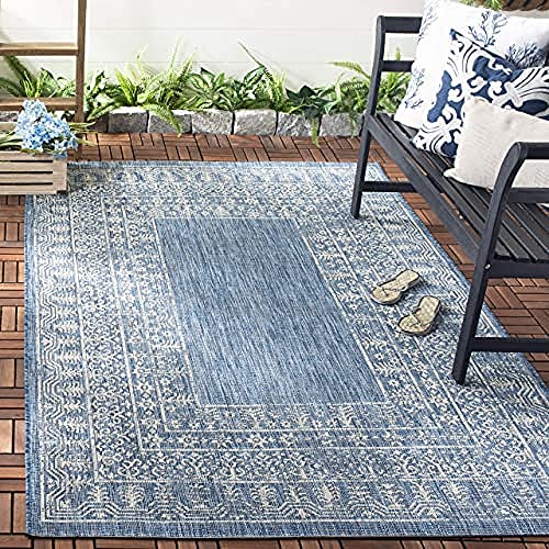 SAFAVIEH Zeitgenössische Teppich für Drinnen & Draussen - Courtyard Collection, Kurzer Flor, Marineblau und Grau, 160 X 231 cm von Safavieh