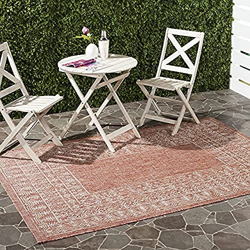 SAFAVIEH Zeitgenössische Teppich für Drinnen & Draussen - Courtyard Collection, Kurzer Flor, Rot und Beige, 160 X 231 cm von Safavieh