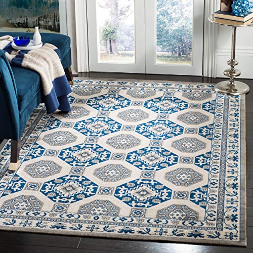 SAFAVIEH Traditionell Teppich für Wohnzimmer, Esszimmer, Schlafzimmer - Patina Collection, Kurzer Flor, Blau und Elfenbein, 155 X 229 cm von Safavieh