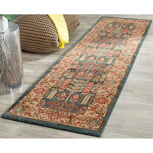 SAFAVIEH Traditionell Teppich für Wohnzimmer, Esszimmer, Schlafzimmer - Mahal Collection, Kurzer Flor, Marineblau und Natur, 66 X 244 cm von Safavieh