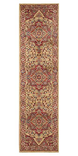 SAFAVIEH Traditionell Teppich für Wohnzimmer, Esszimmer, Schlafzimmer - Mahal Collection, Kurzer Flor, Rot und natürlich, 66 X 244 cm von Safavieh