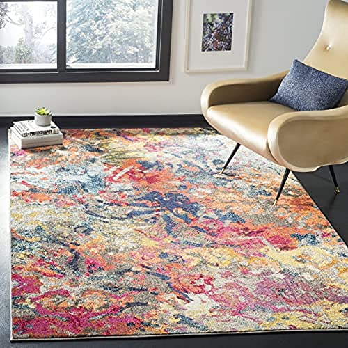 Safavieh Boho Chic Teppich für Wohnzimmer, Esszimmer, Schlafzimmer - Monaco Collection, Kurzer Flor, Blau und Orange, 122 X 170 cm von Safavieh